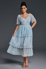 Curveins Plus Size V-Neck Ruffle Hem Tiered Maxi Dress