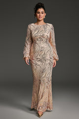 Curveins Plus Size Round Neck Puff Sleeve Striped Sequin Bodycon Maxi Dress