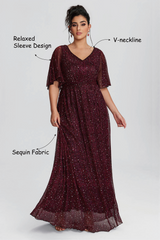Plus Size Ruffle Sleeve Mesh Maxi Dress