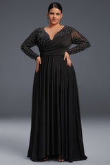 Curveins Plus Size Elegant V-Neck Sequin Maxi Dress