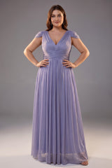 Curveins Plus Size V Neck Short Sleeve Cinched Waist Elegant Maxi Dress