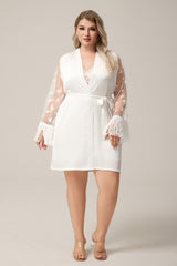 Curveins Plus Size Satin Lace Trim Sexy Short Robe Comfortable Sleepwear