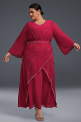 Curveins Plus Size Rhinestone Asymmetrical Hem Chiffon Dress