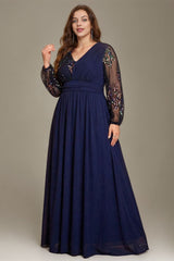 Curveins Plus Size V Neck Long Sleeve Sequin Cinched Waist Elegant Maxi Dress