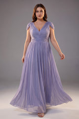 Curveins Plus Size V Neck Short Sleeve Cinched Waist Elegant Maxi Dress