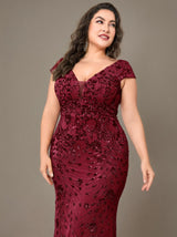 Curveins Plus Size One-Shoulder Side Slit and Waist Cinch Maxi Dress