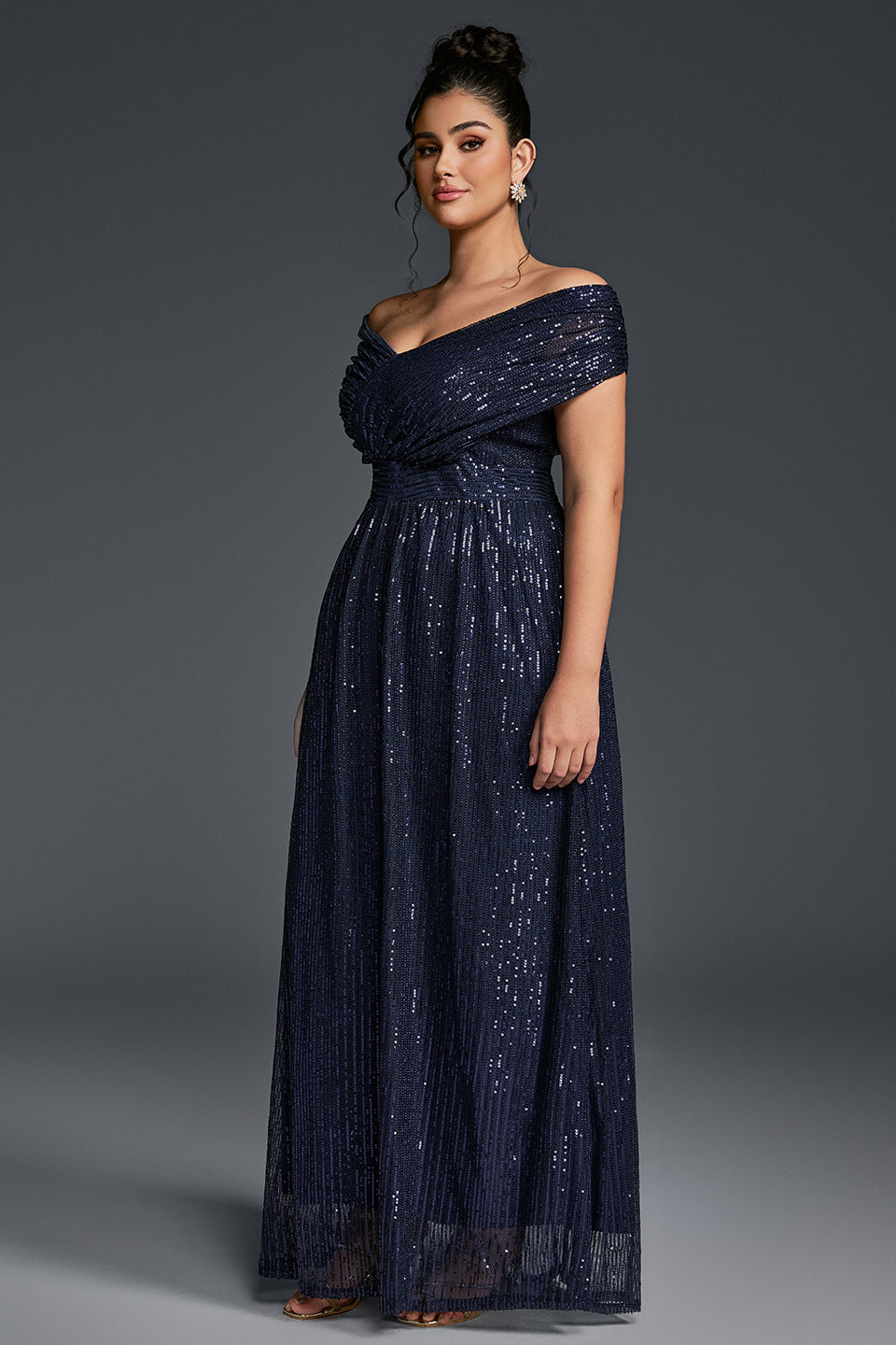 Curveins Plus Size V-Neck Sequin Maxi Dress