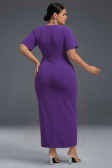 Curveins Elegant Plus Size V-Neck Side Slit Bodycon Maxi Dress