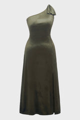 Curveins Plus Size One-Shoulder Slit Velvet Maxi Dress