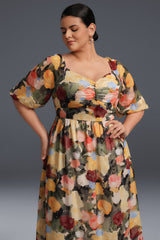 Curveins Plus Size Draped Collar Foral Maxi Dress