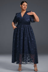 Curveins Plus Size V-Neck High-Waist Pleated Maxi Dress
