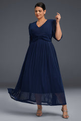 Curveins Plus Size V-Neck Short Sleeve Ruffle Hem Maxi Dress-Pink