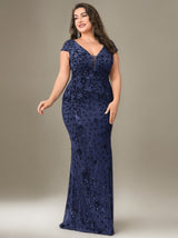 Curveins Plus Size One-Shoulder Side Slit and Waist Cinch Maxi Dress