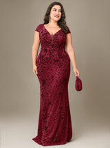 Curveins Plus Size V-neck and Waist Cinch Sequin Maxi Dress