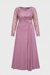 Curveins Plus Size V Neck Long Sleeve Sequin Cinched Waist Elegant Maxi Dress