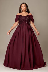 Curveins Plus Size Off-Shoulder Short Sleeve A-Line Maxi Dress