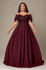 Curveins Plus Size Off-Shoulder Short Sleeve A-Line Maxi Dress
