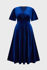 Curveins Plus Size Velvet V-Neck Ruched Hem Maxi Dress