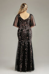 Curveins Plus Size V-Neck Batwing Sleeve Sequin Bodycon Maxi Dress