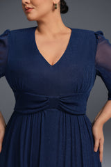 Curveins Plus Size V-Neck Short Sleeve Ruffle Hem Maxi Dress-Pink