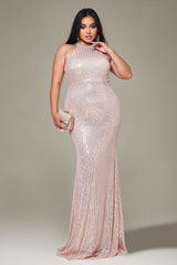 Curveins Plus Size Halter Neck Sleeveless Sequin Bodycon Maxi Dress