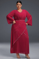 Curveins Plus Size Rhinestone Asymmetrical Hem Chiffon Dress