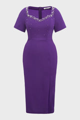 Curveins Elegant Plus Size V-Neck Side Slit Bodycon Maxi Dress