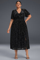 Curveins Plus Size Velvet Plain Maxi Dress