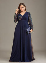 Curveins Plus Size V-Neck Sequin Bodycon Maxi Dress