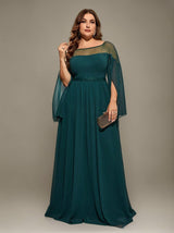 Curveins Plus Size Round Neck Long Sleeve Cinched Waist Maxi Dress