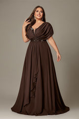 Curveins Plus Size V-Neck Short Sleeve Asymmetrical A-Line Maxi Dress
