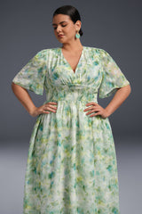Curveins Plus Size V-Neck Floral Print Maxi Dress