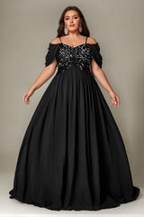 Curveins Plus Size Off-Shoulder Short Sleeve A-Line Maxi Dress