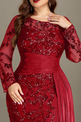 Curveins Plus Size Round Neck Embroidered Tie-Sash Bodycon Maxi Dress