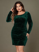 Curveins Plus Size Off Shoulder Solid Sequin Bodycon Midi Dress