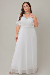 Curveins Plus Size Flowy Chiffon V-Neck Formal Maxi Dress
