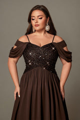 Curveins Plus Size Off-Shoulder Short Sleeve A-Line Maxi Dress