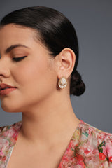 Curveins Elegant Round Glass Pearl Pattern Stud Earrings