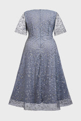 Curveins Plus Size V-Neck Ruffle Sleeve Embroidered Maxi Dress