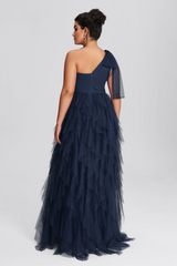 Curveins Plus Size Mesh One-Shoulder Cocktail Dress