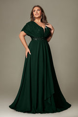 Curveins Plus Size V-Neck Short Sleeve Asymmetrical A-Line Maxi Dress