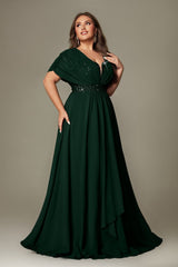 Curveins Plus Size V-Neck Short Sleeve Asymmetrical A-Line Maxi Dress