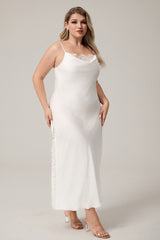 Curveins Plus Size Trimmed Lace High-Slit Spaghetti Strap Dress, Chic Elegant Nightwear