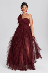 Curveins Plus Size Mesh One-Shoulder Cocktail Dress