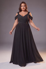 Curveins Plus Size Sleeveless V Neck Ruched Waist Flowing Elegant Maxi Dress
