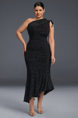 Curveins Plus Size One-Shoulder Asymmetrical Hem Bodycon Dress