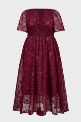 Curveins Plus Size V-Neck High-Waist Pleated Maxi Dress