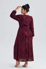 Curveins Plus Size Burgundy Velvet Wrap Maxi Dress