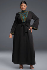 Curveins Plus-Size Blue Waterdrop Rhinestone Detailing Velvet Robe
