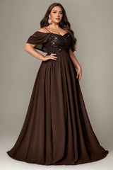Curveins Plus Size Off-Shoulder Short Sleeve A-Line Maxi Dress